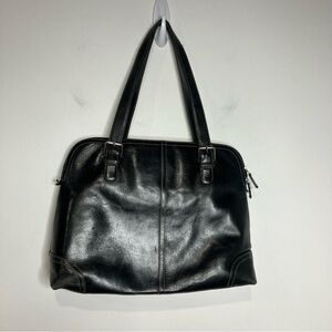 Fossil black leather shoulder bag large size‎